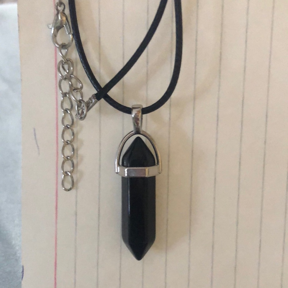 Black Crystal Point Pendant Necklace - Unbranded